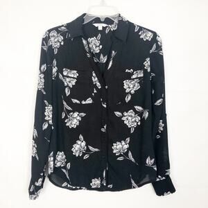 Candie's Floral Black Button Front Chiffon Blouse Size XS